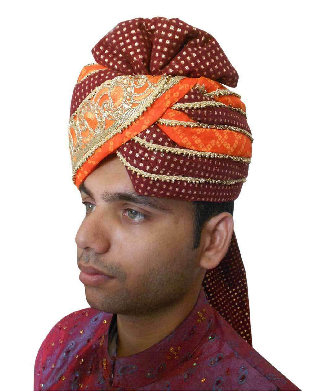 Men Hat Sherwani Groom Pagri Handmade Safa Indian Wedding Turban Large 23"