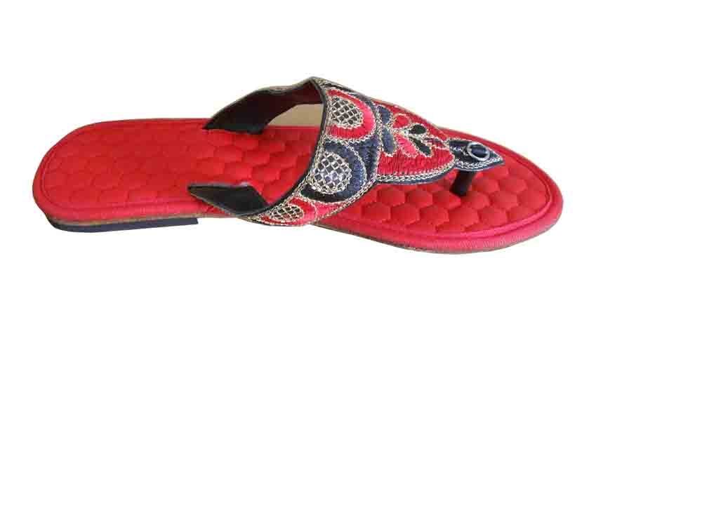 Women Slippers Indian Red Handmade Mojaries Slip Ons Leather Casual Jutties Flip-Flops Flat US 6-9