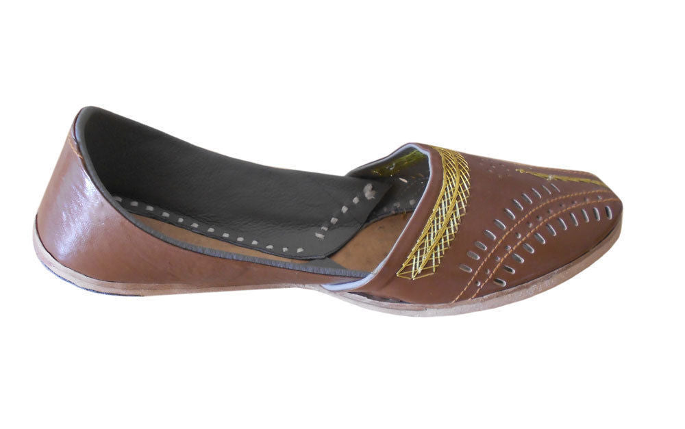 Men Shoes Indian Traditional Jutties Leather Mojaries Brown Flip-Flops US 8/9