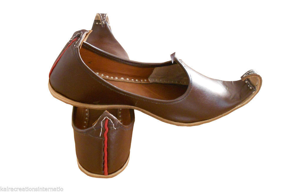 Men Shoes Indian Jutties Handmade Leather Wedding Khussa Brown Mojaries Flip-Flops Flat US 8.5-13