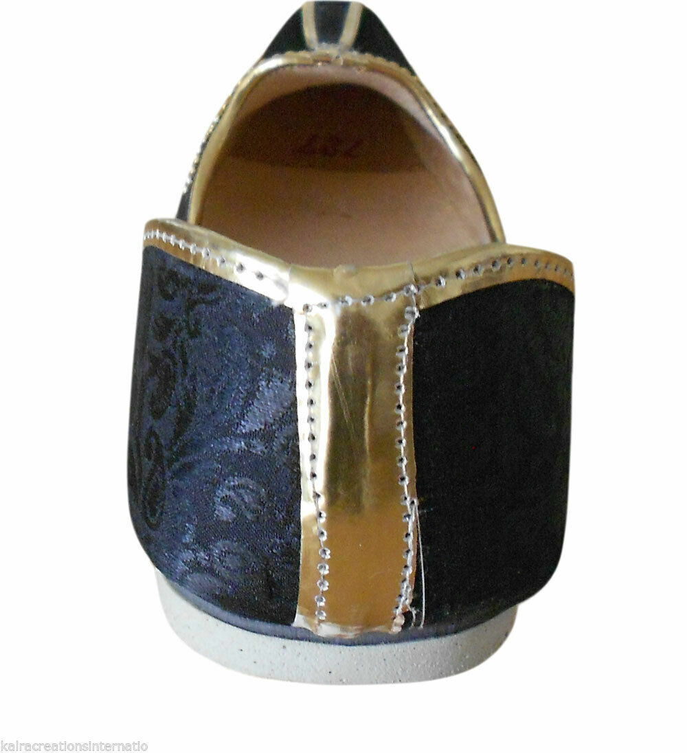 Men Shoes Indian Sherwani Jutties Handmade Loafers Black Mojaries Flip-Flops Flat US 6/7