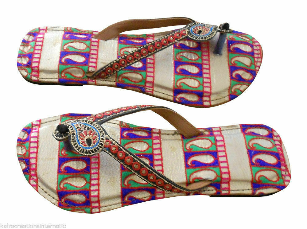 Women Slippers Indian Handmade Traditional Flip-Flops Designer Slipper Flip-Flops Flat US 5-8