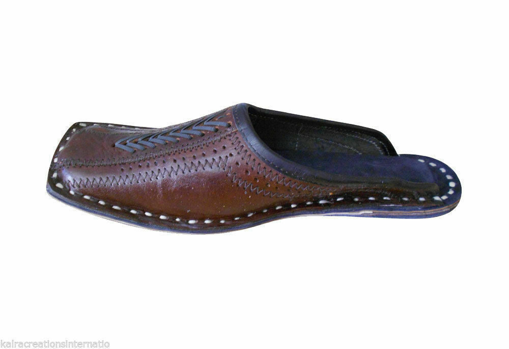 By Kalra Creations Men Slippers Shoes Indian Mojaries Handmade Khussa Leather Clogs Ethnic Brown Jutties Flip-Flops Flat US 8
