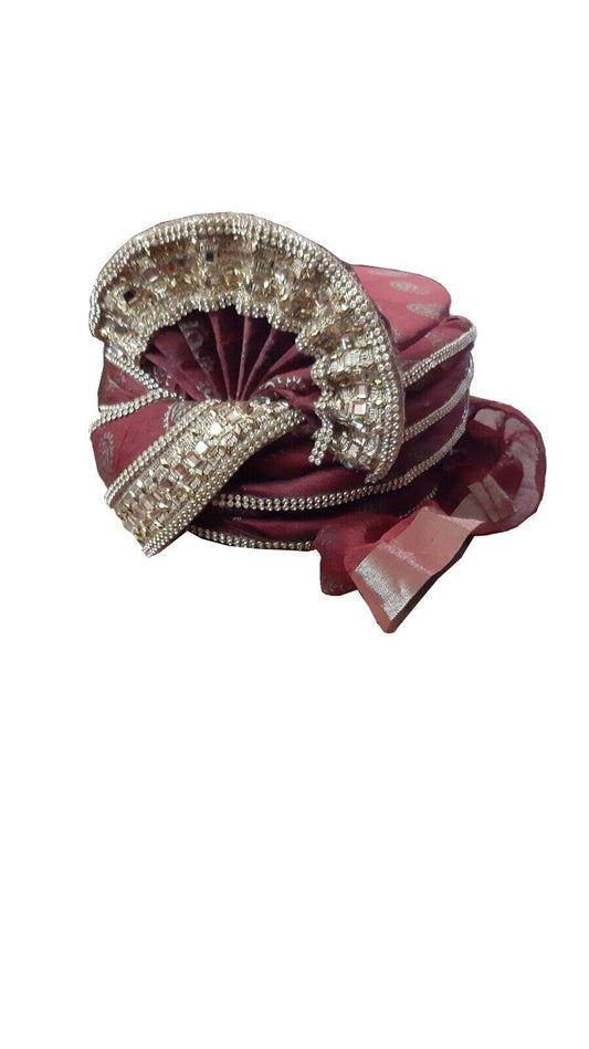 Men Hat Designer Groom Turban Indian Wedding Pagri Handmade Red Safa Pag Top