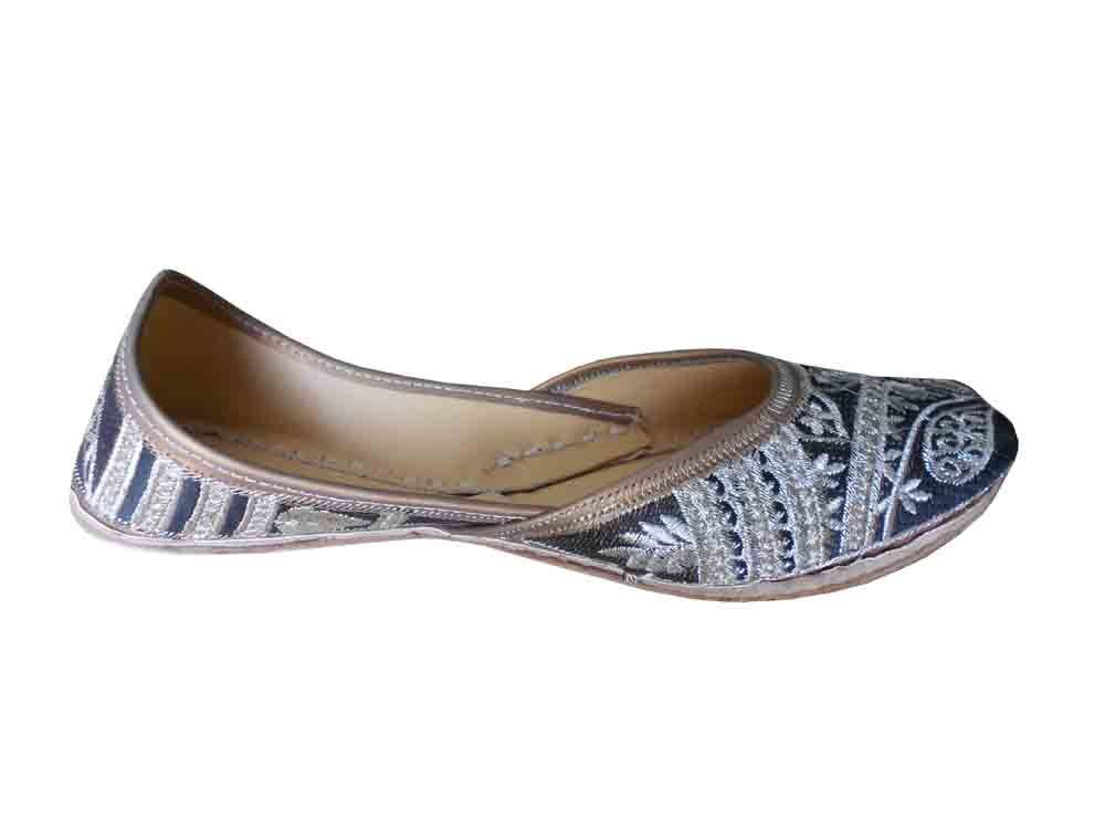 Women Shoes Indian Leather Black Mojaries Punjabi Ballerinas Jutties Flip-Flops Flat US 8.5