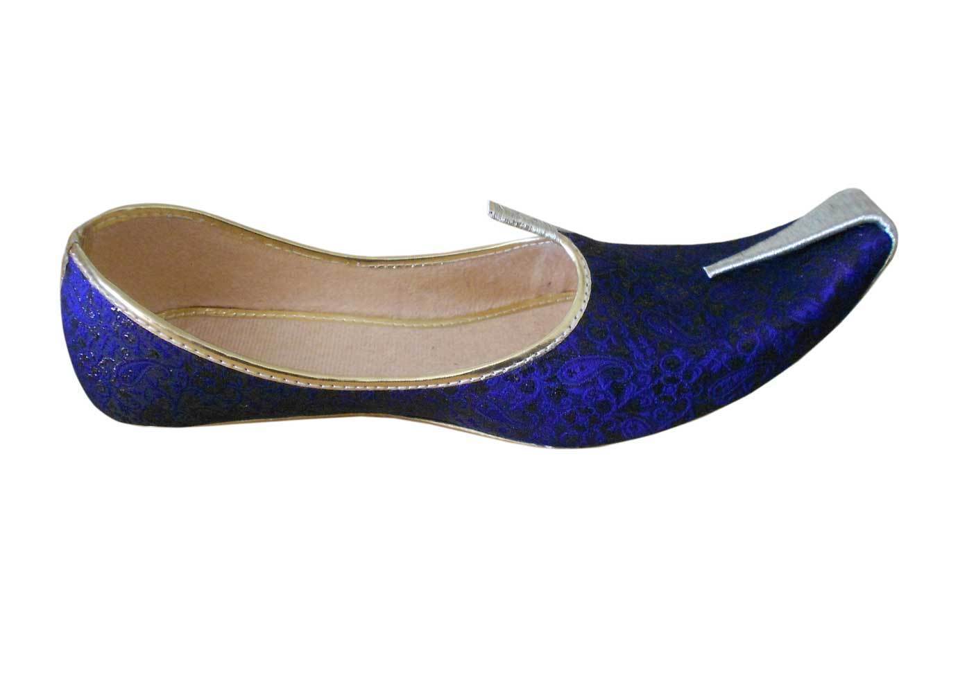 Men Shoes Indian Sherwani Handmade Mojaries Punjabi Blue Leather Jutties Flip-Flops Flat US 6-10