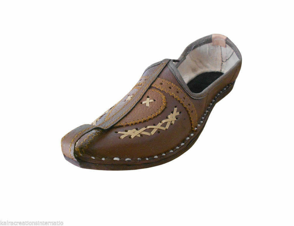 Men Shoes Indian Handmade Loafers Traditional Jutties Casual Khussa Leather Mojaries Flip-Flops Flat US 7