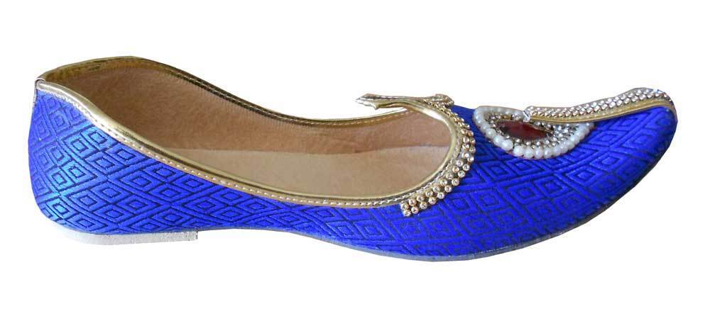 Men Shoes Leather Mojaries Blue Loafers & Slip Handmade Sherwani Jutties Flip-Flops Flat US 6-11