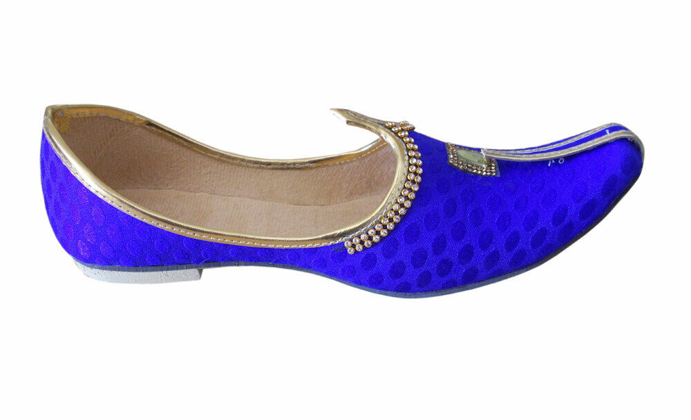 Men Shoes Wedding Indian Mojaries Blue Khussa Groom Jutties Loafers & Slip Ons Flip-Flops Flat US 6-9