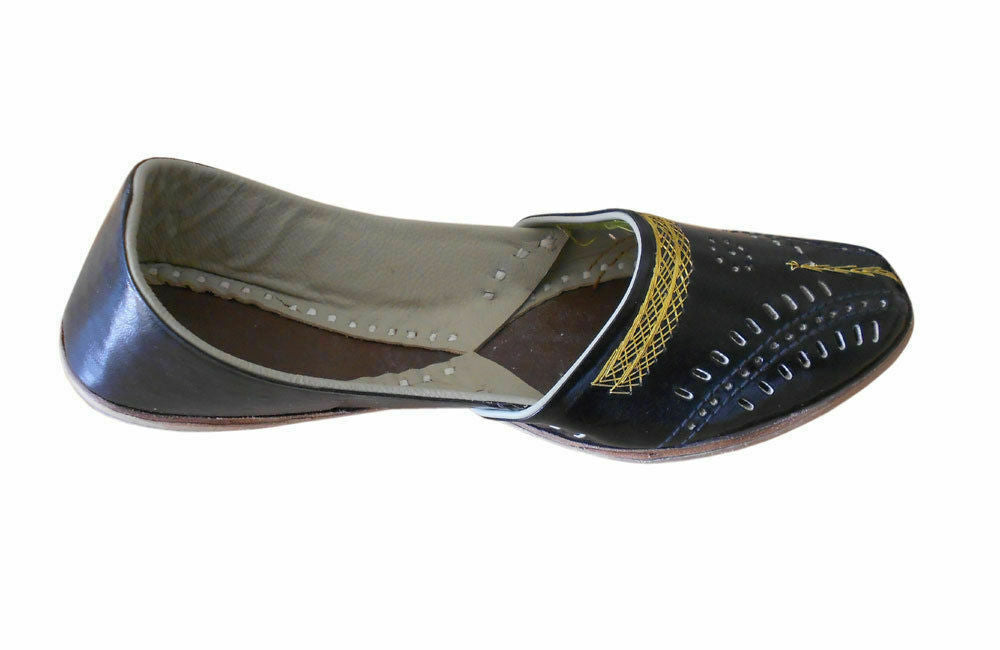 Men Shoes Handmade Punjabi Jutties Casual Leather Indian Casual Mojaries Black Flip-Flops Flat US 8/9