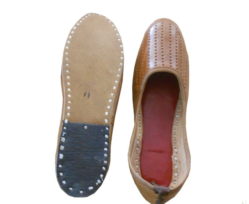 Men Shoes Indian Handmade Traditional Leather Mojaries Brown Groom Khussa Jutties Flip-Flops Flat US 8