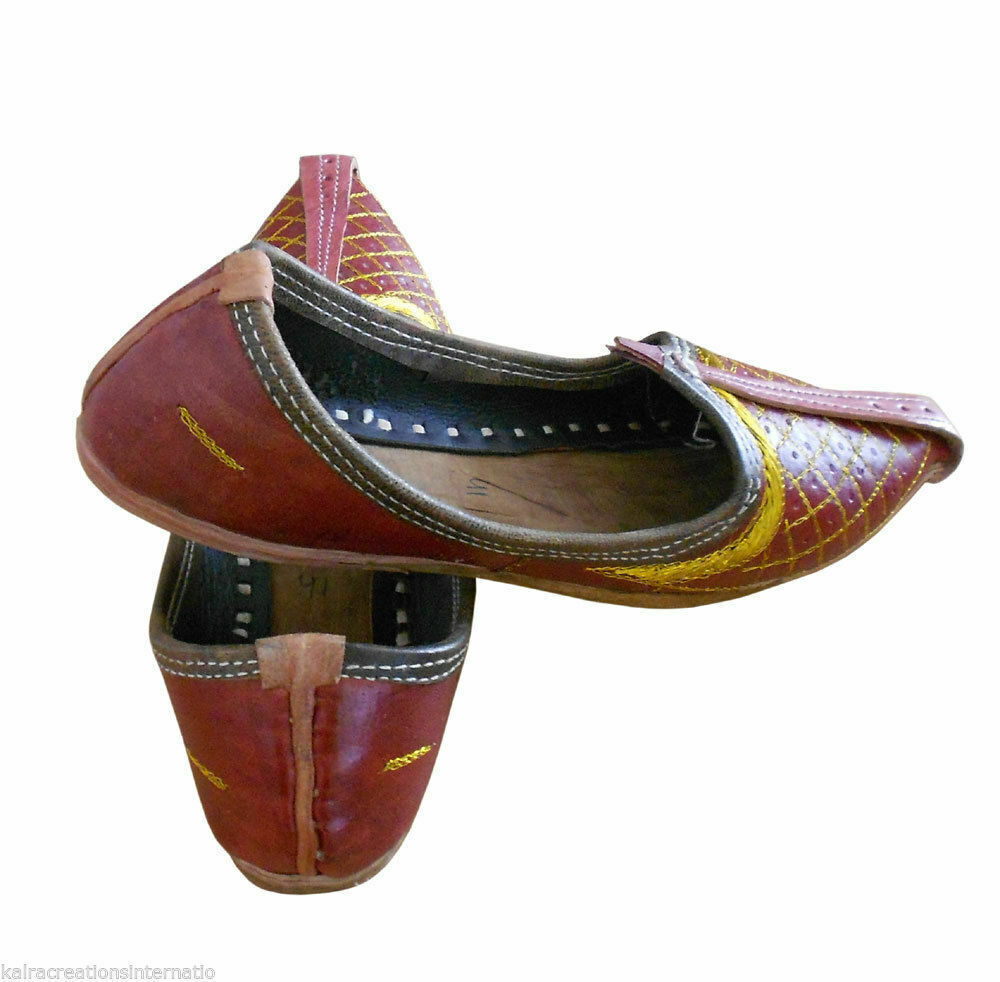 Men Shoes Indian Traditional Handmade Leather Mojaries Brown Jutties Espadrilles Khussa Flip-Flop Flat US 7/8