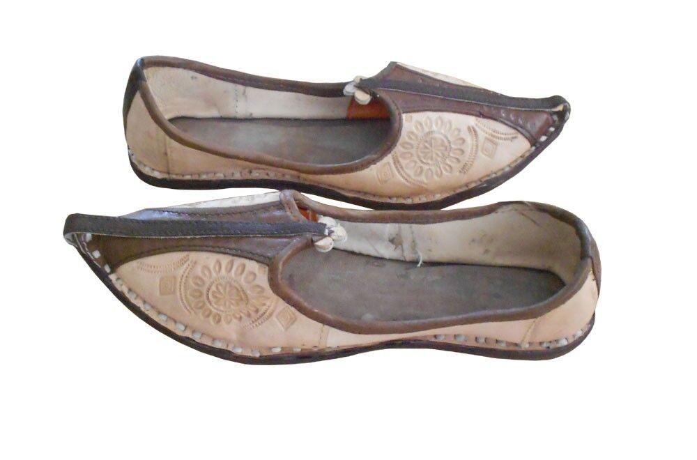 Men Shoes Traditional Khussa Handmade Cream Casual Jutties Leather Mojaries Flip-Flops Flat US 8