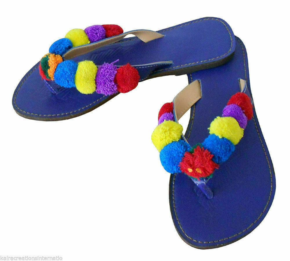 Women Slippers Traditional Jutties Indian Leather Mojaries Ethnic Slip-Ons Flip-Flops US 5-8.5