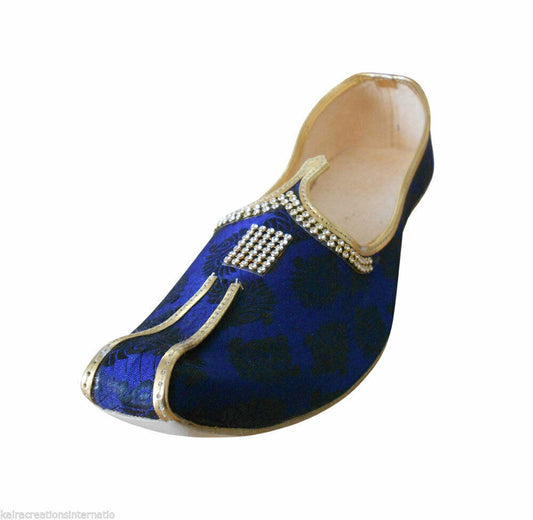 Men Shoes Indian Mojaries Sherwani Wedding Blue Jutties Khussa Loafers Flip-Flops Flat US 6/12