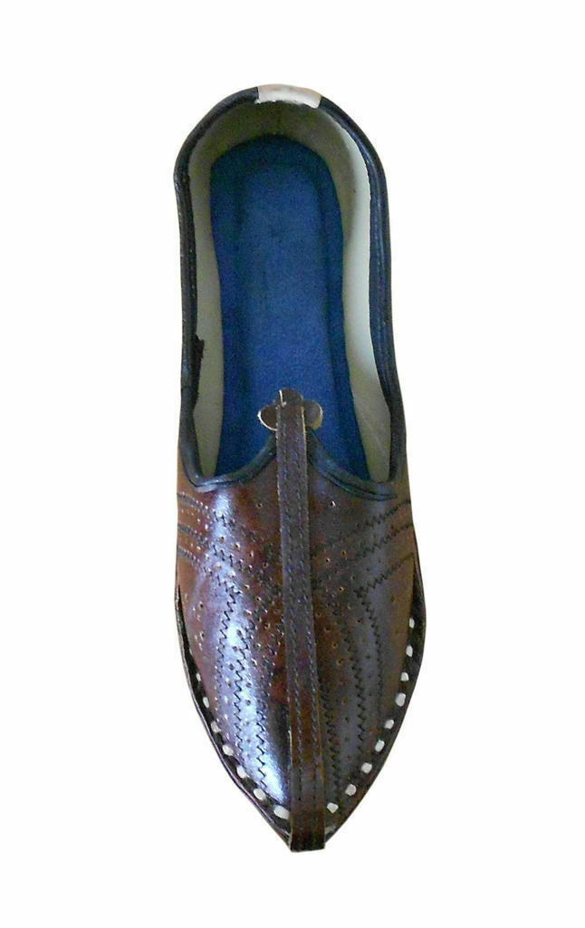 Men Shoes Traditional Indian Jutties Leather Brown Espadrilles Mojaries Flip Flops Flat US 7