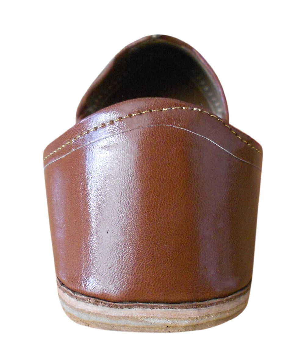 Men Shoes Indian Leather Mojaries Brown Handmade Khussa Espadrilles Jutties Flip-Flops US 7-9