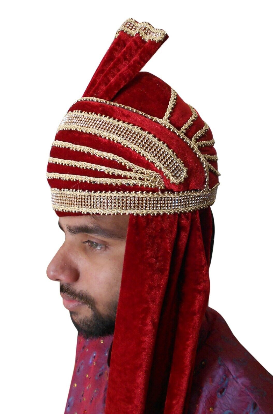 Men Hat Indian Wedding Punjabi Red Turban Bhangra Wedding Pagri Traditional Top