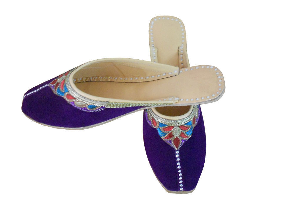 Women Slippers Traditional Handmade Indian Leather Purple Clogs Flat US 6-9