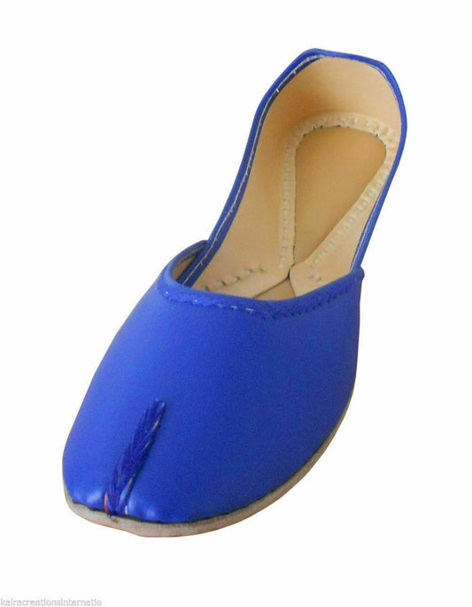 By Kalra Creations Women Shoes Casual Leather Blue Jutties Indian Handmade Mojaries Flip-Flops Flat US 9.5-12