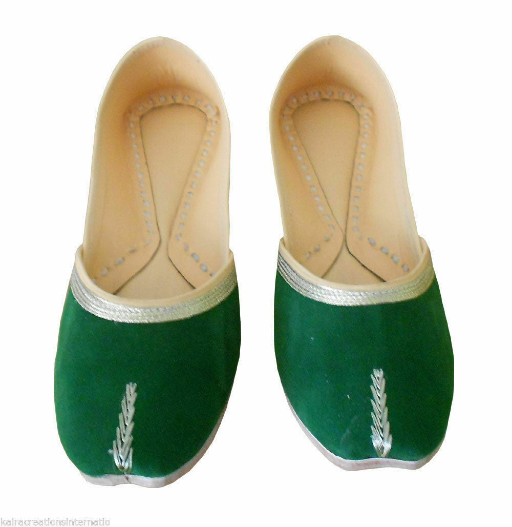 Women Shoes Mojaries Indian Handmade Green Leather Ballerinas Jutties Flip-Flops Flat US 8