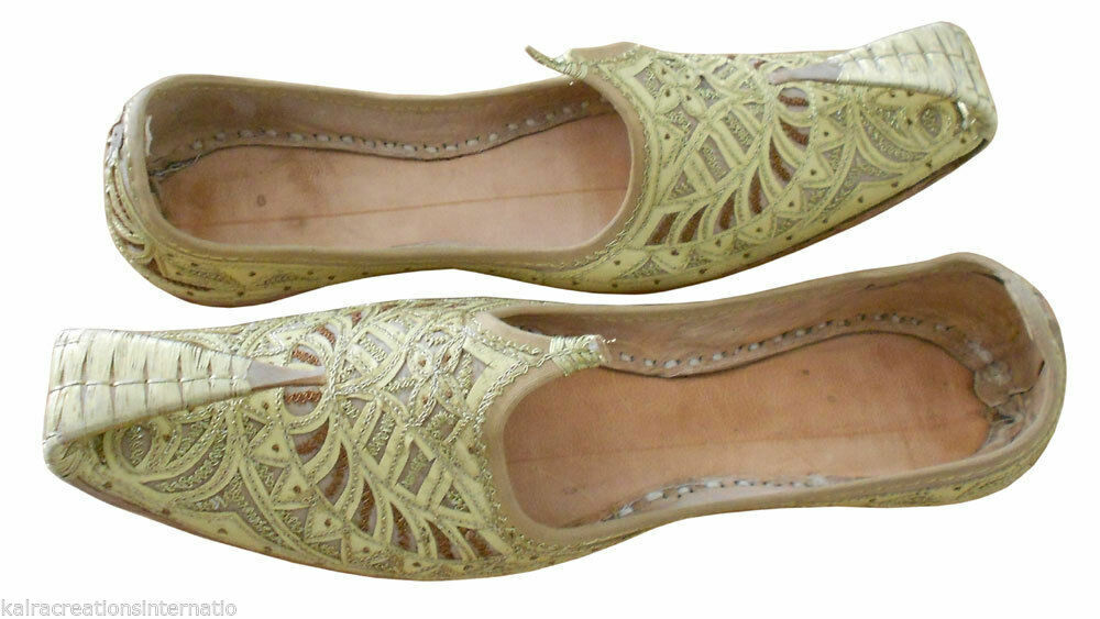 Men Shoes Designer Wedding Indian Leather Jutties Handmade Khussa Loafers Flip-Flops Flat US 9