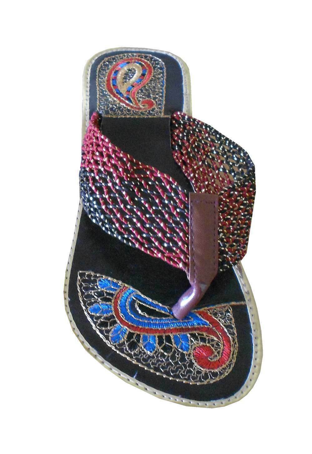 Women Slippers Traditional Mojaries Beaded Leather Slip-Ons Indian Jutties Flip-Flops Flat US 9