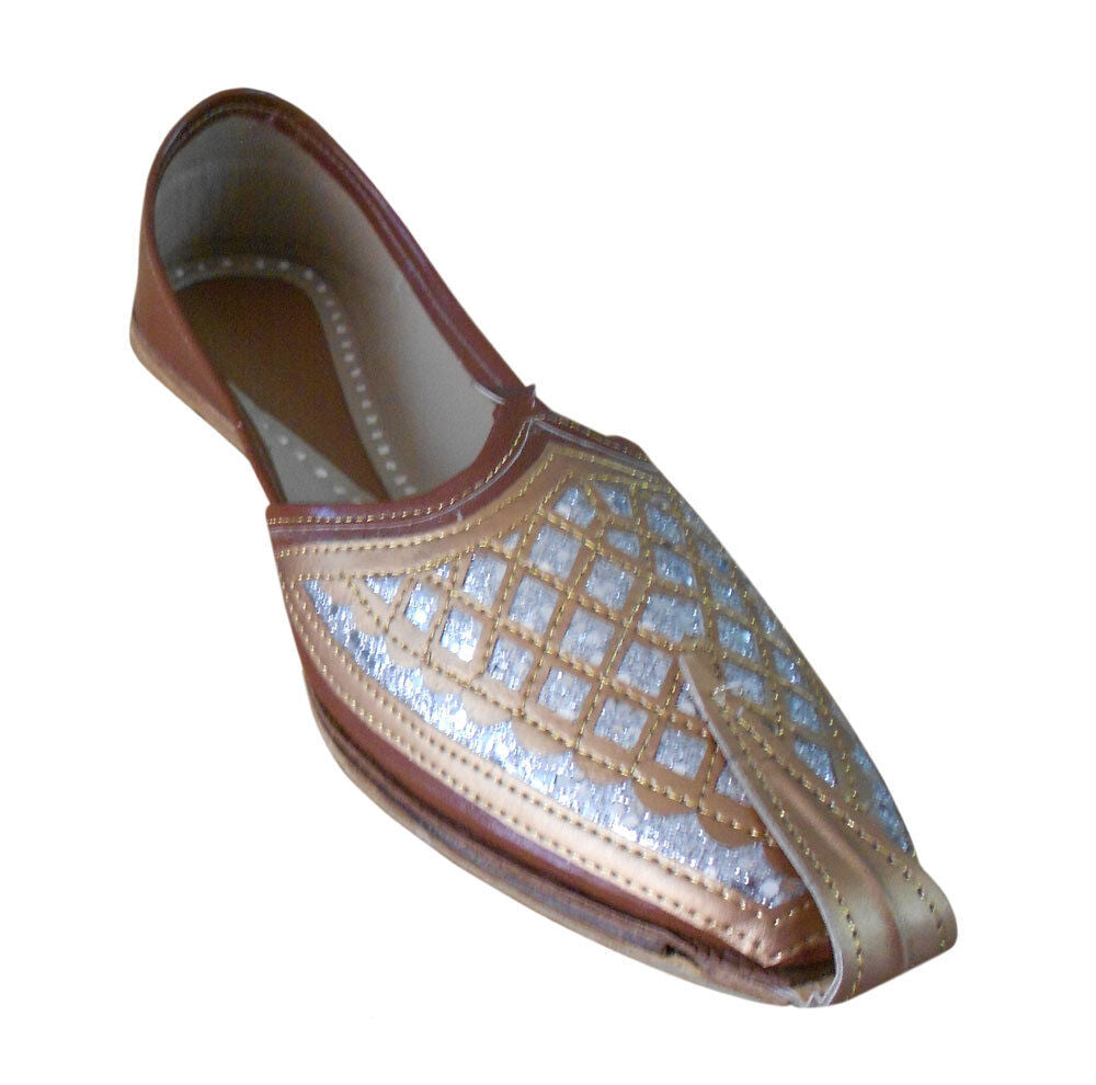 Men Shoes Indian Leather Mojaries Brown Handmade Khussa Espadrilles Jutties Flip-Flops US 7-9