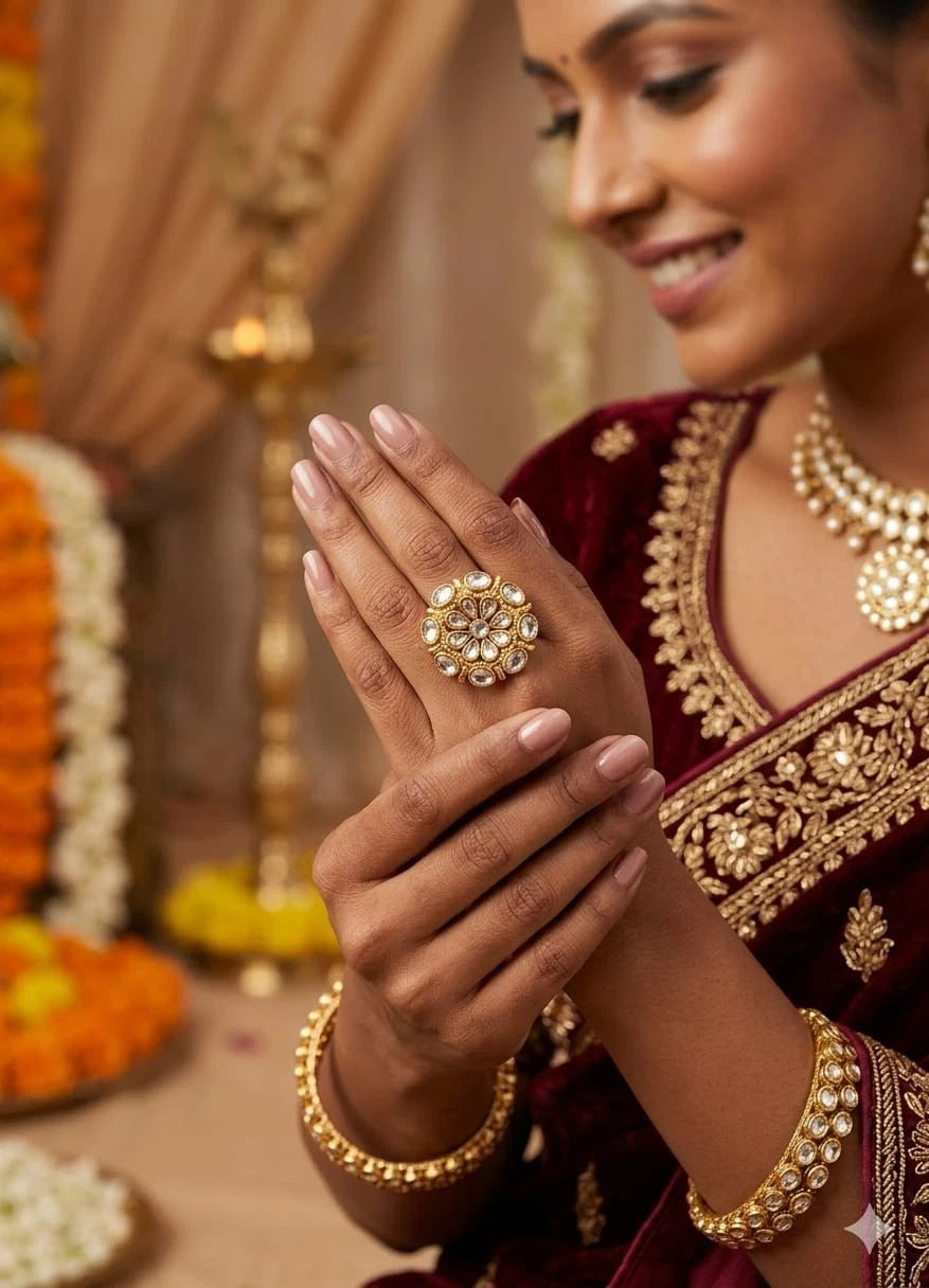 Traditional Polki Ring for Women Adjustable Kundan Fashion Jewellery