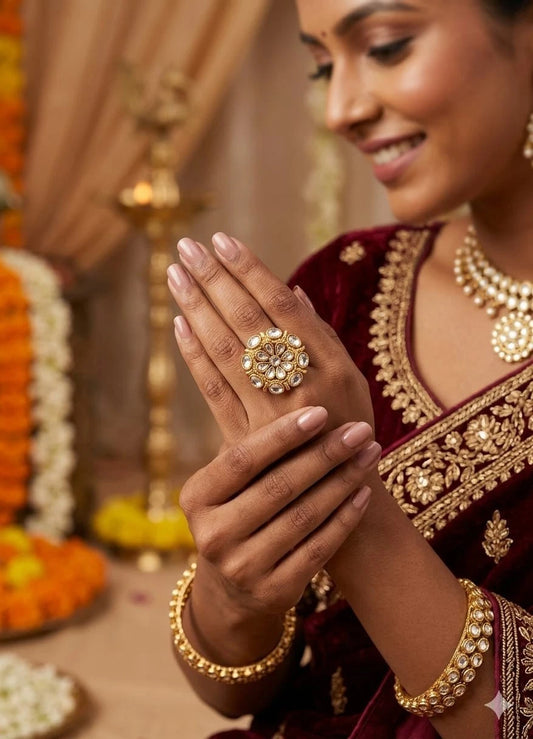 Traditional Polki Ring for Women Adjustable Kundan Fashion Jewellery