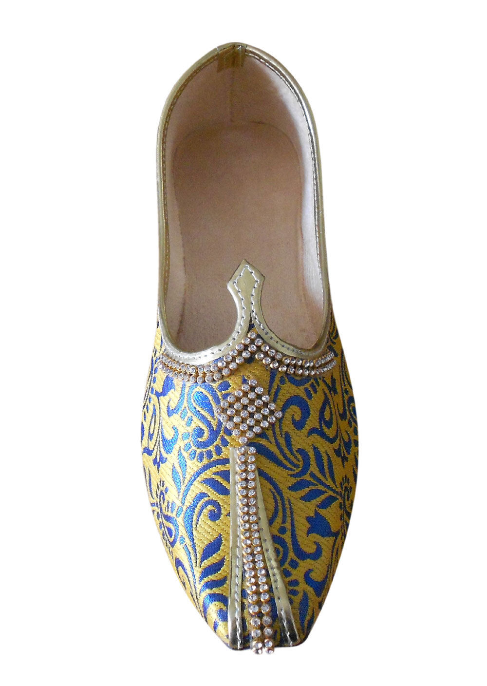 Men Shoes Indian Jutties Handmade Groom Khussa Yellow Mojaries Flip-Flop Flat US 6-7