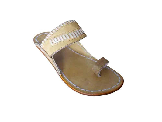 By Kalra Creations Men Slippers Indian Jutties Handmade Cream Leather Mojaries Ethnic Flip-Flops Flat US 6-9