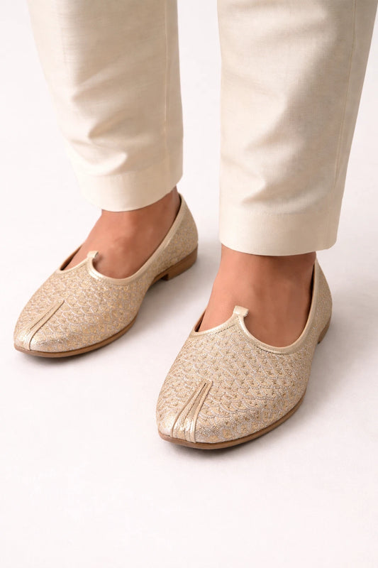 Men Silver Leather Jutti Shoes Traditional Mojari