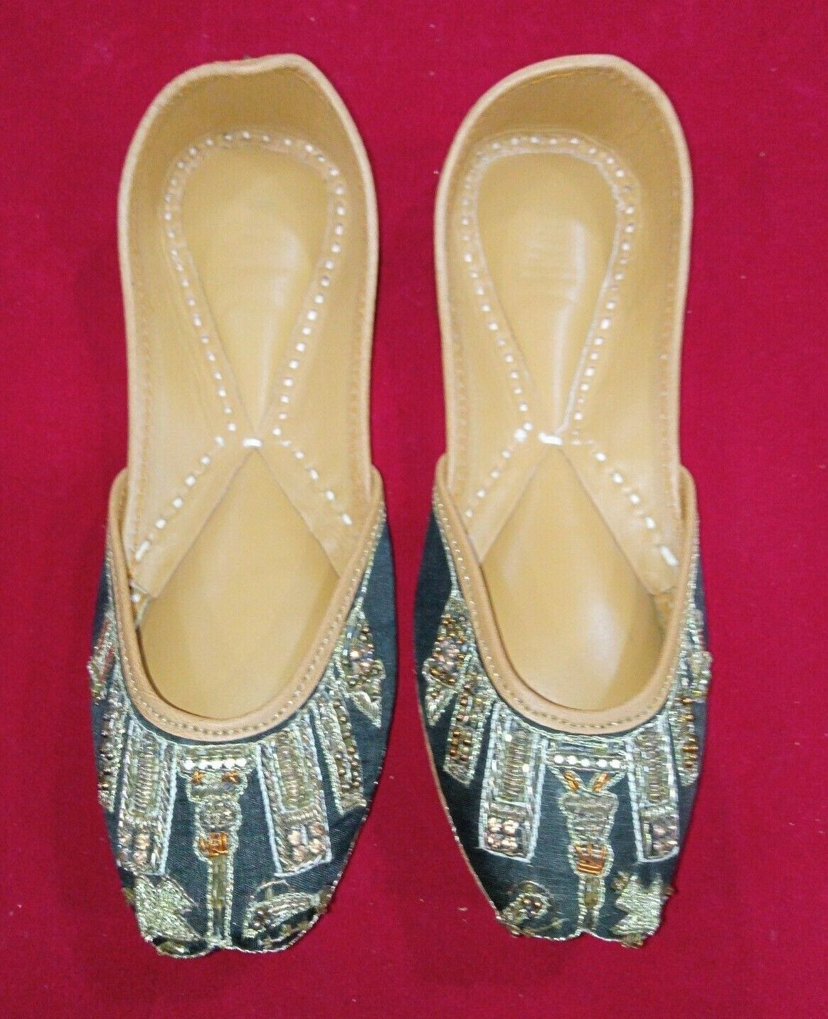 Women Shoes Indian Wedding Jutties Handmade Khussa Indian Mojaries Flip-Flops Flat US 4-9