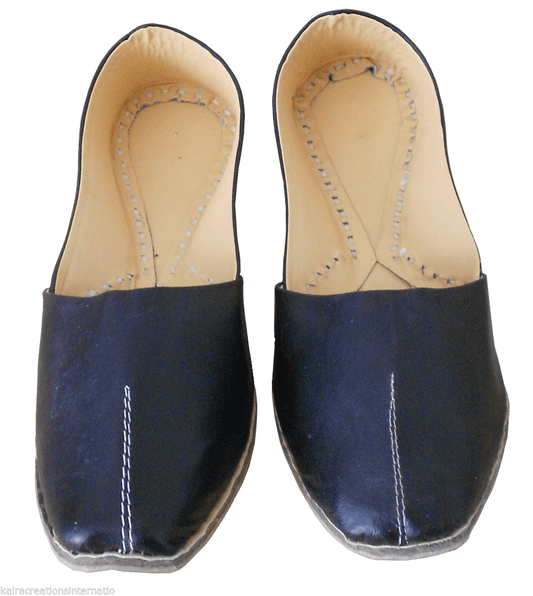 By Kalra Creations Men Shoes Traditional Mojaries Leather Black Handmade Indian Jutties Flip-Flop Flat US 9