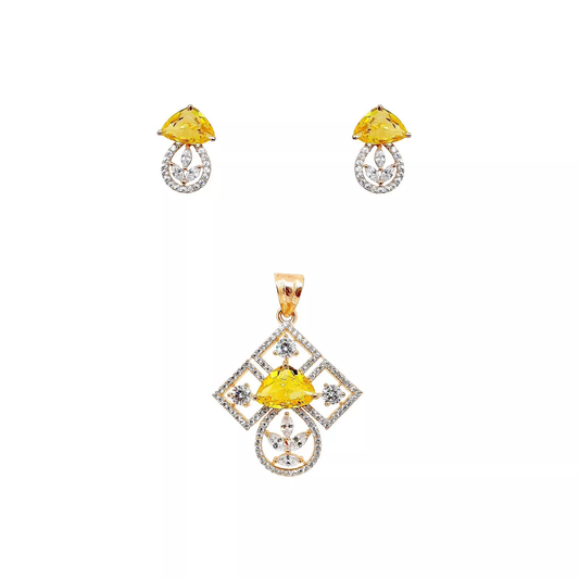Women Gold Plated Pink Stone Copper Pendant With Tops Earrings Combo Jewelery AD