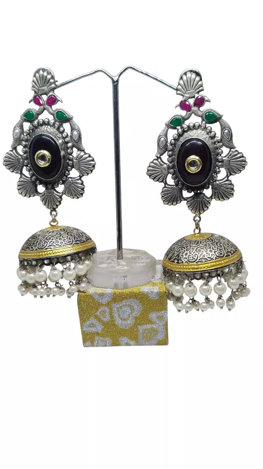 Women Jewelry Indian Silver Oxidised Women Bollywood Bridal Brass Earrings By Kalra Creations