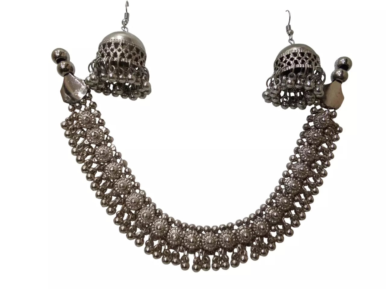 Women Oxidised German Silver Necklace With Earrings for Women and Girl's