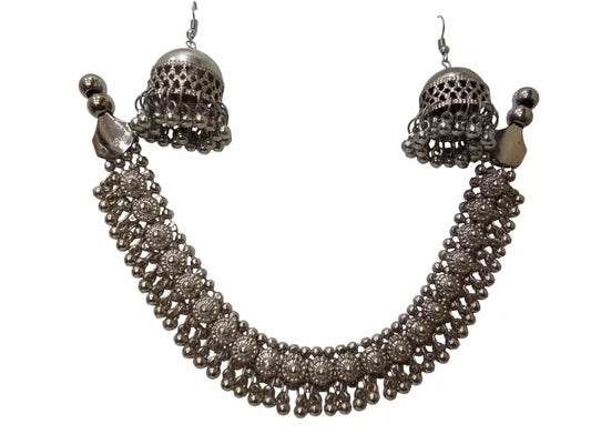 Women Oxidised German Silver Necklace With Earrings for Women and Girl's By Kalra Creations