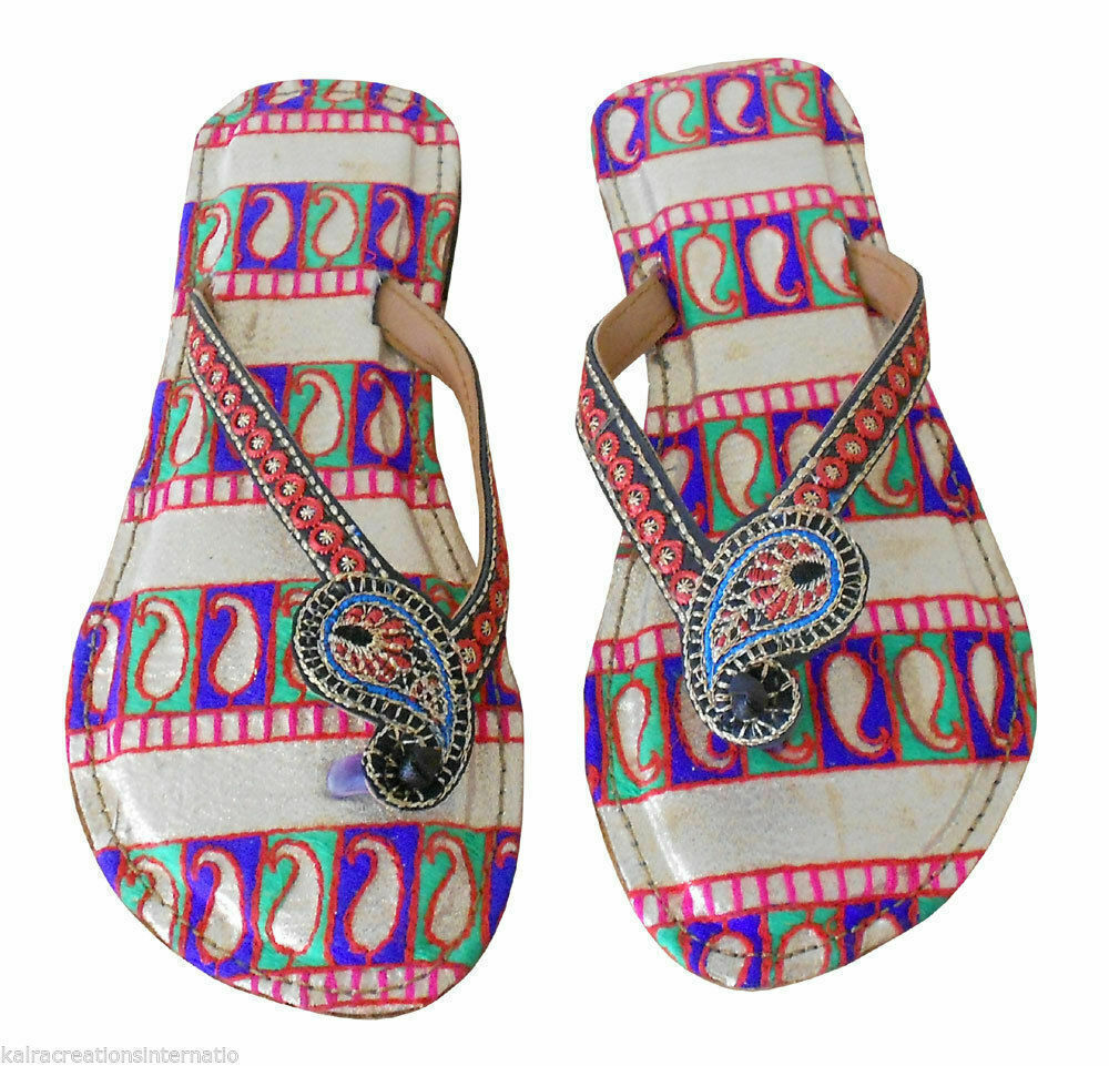 Women Slippers Indian Handmade Traditional Flip-Flops Designer Slipper Flip-Flops Flat US 5-8
