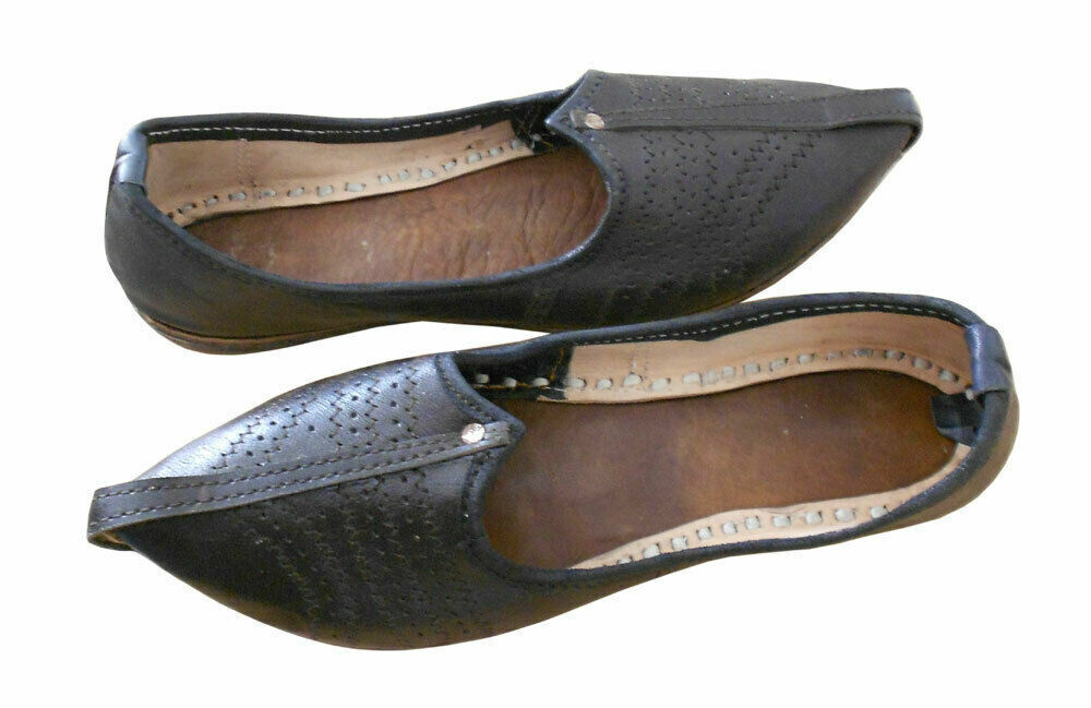 Men Shoes Handmade Leather Mojaries Indian Black Jutties Casual Loafers Flip-Flops Flat US 9