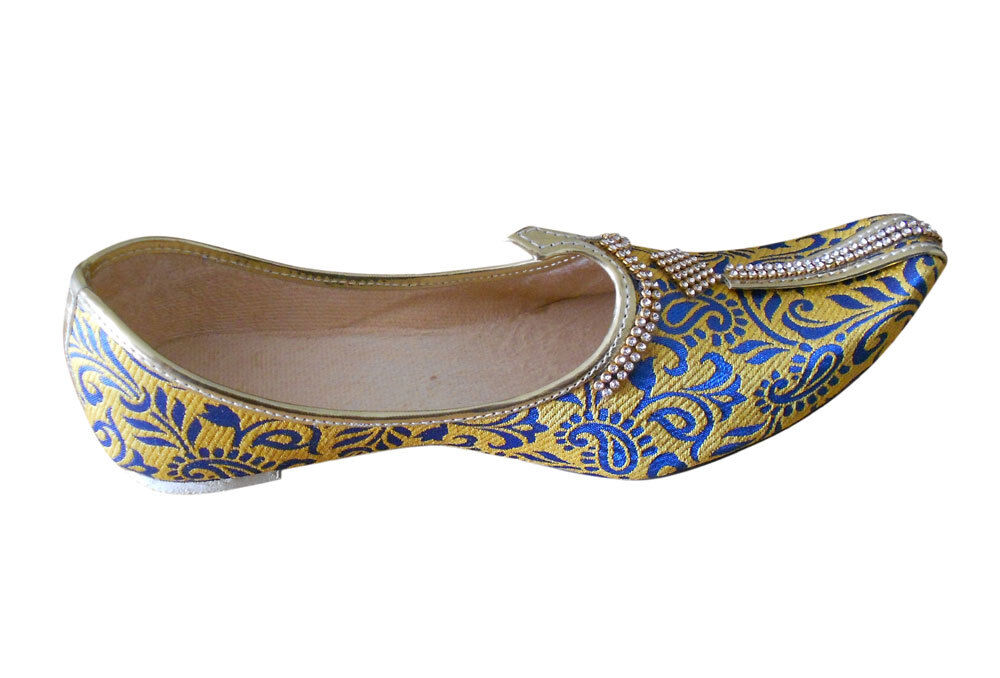Men Shoes Indian Jutties Handmade Groom Khussa Yellow Mojaries Flip-Flop Flat US 6-7