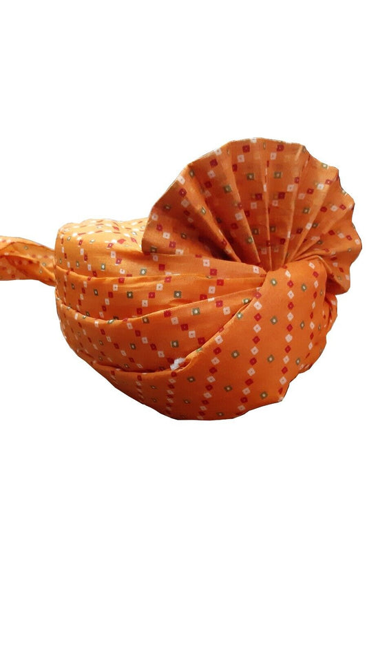 Men Hat Groom Turban Indian Cotton Blend Pagri Handmade Orange Safa Pag Top