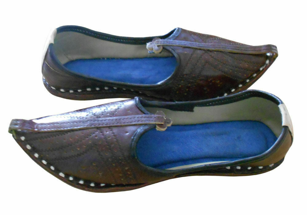 Men Shoes Traditional Indian Jutties Leather Brown Espadrilles Mojaries Flip Flops Flat US 7