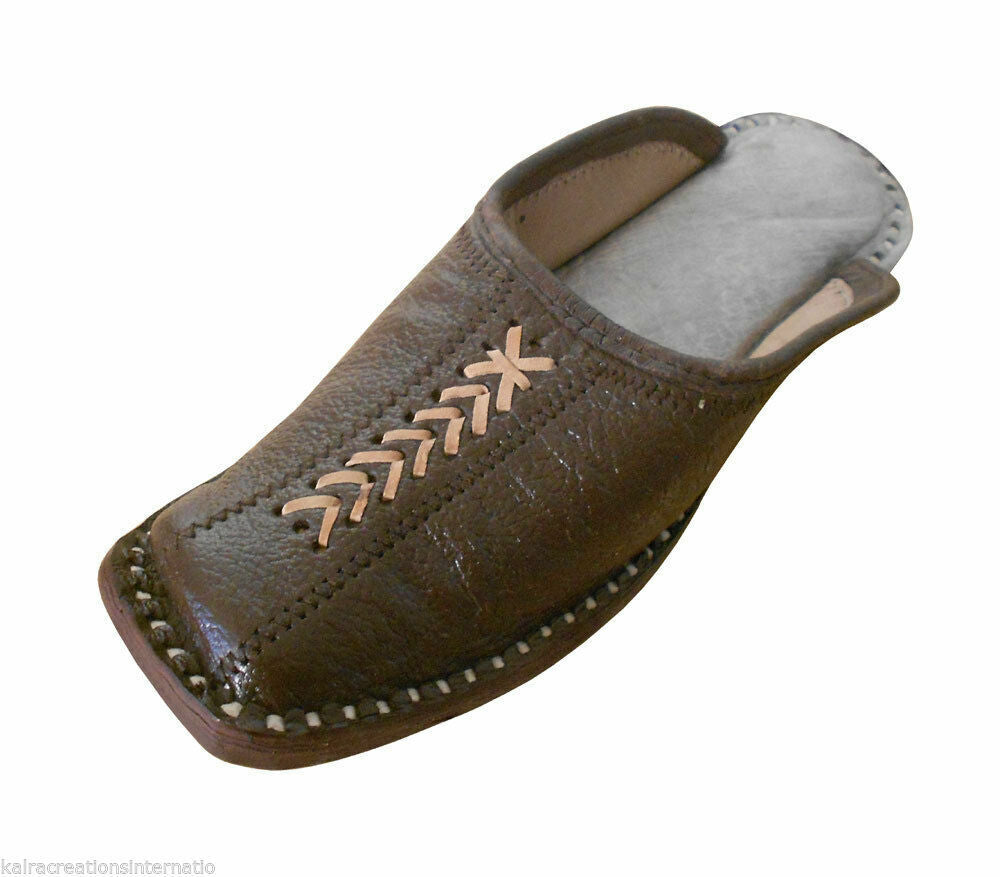 Men Slippers Indian Handmade Jutties Wedding Leather Mojaries Traditional Flip-Flops Flat US 7