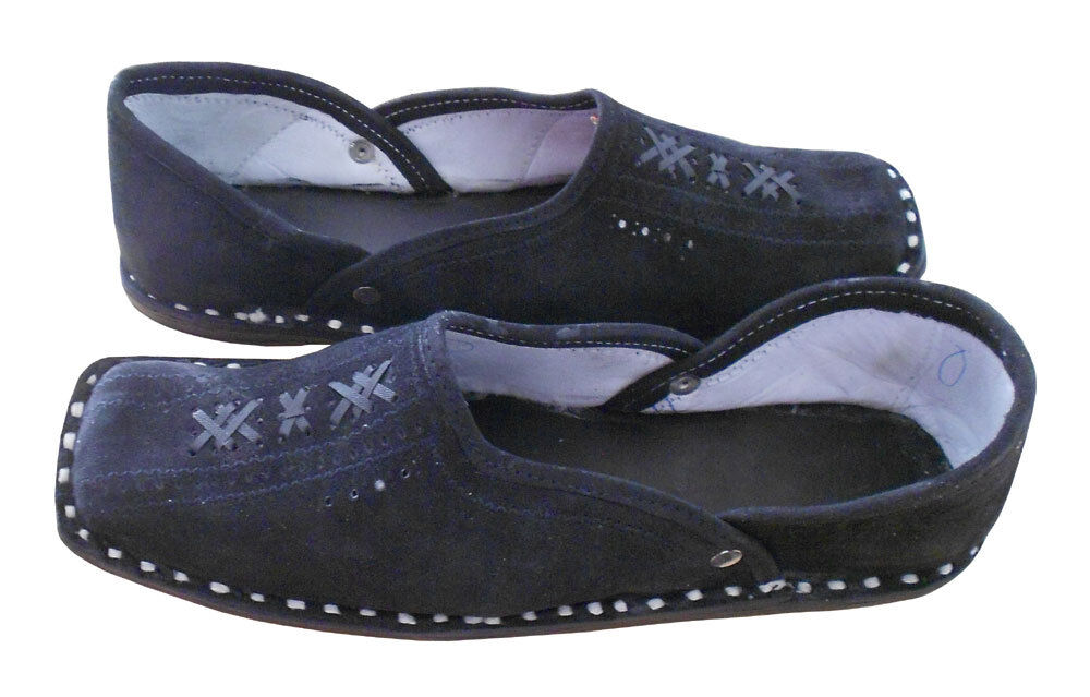 Men Shoes Indian Handmade Black Jutties Leather Mojaries Groom Khussa Flip-Flops US 8