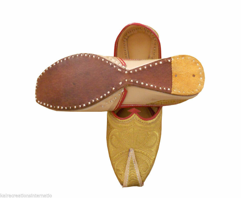 Men Shoes Traditional Leather Mojaries Cream Jutties Wedding Loafers & Slip Ons Flip-Flops Flat US 9