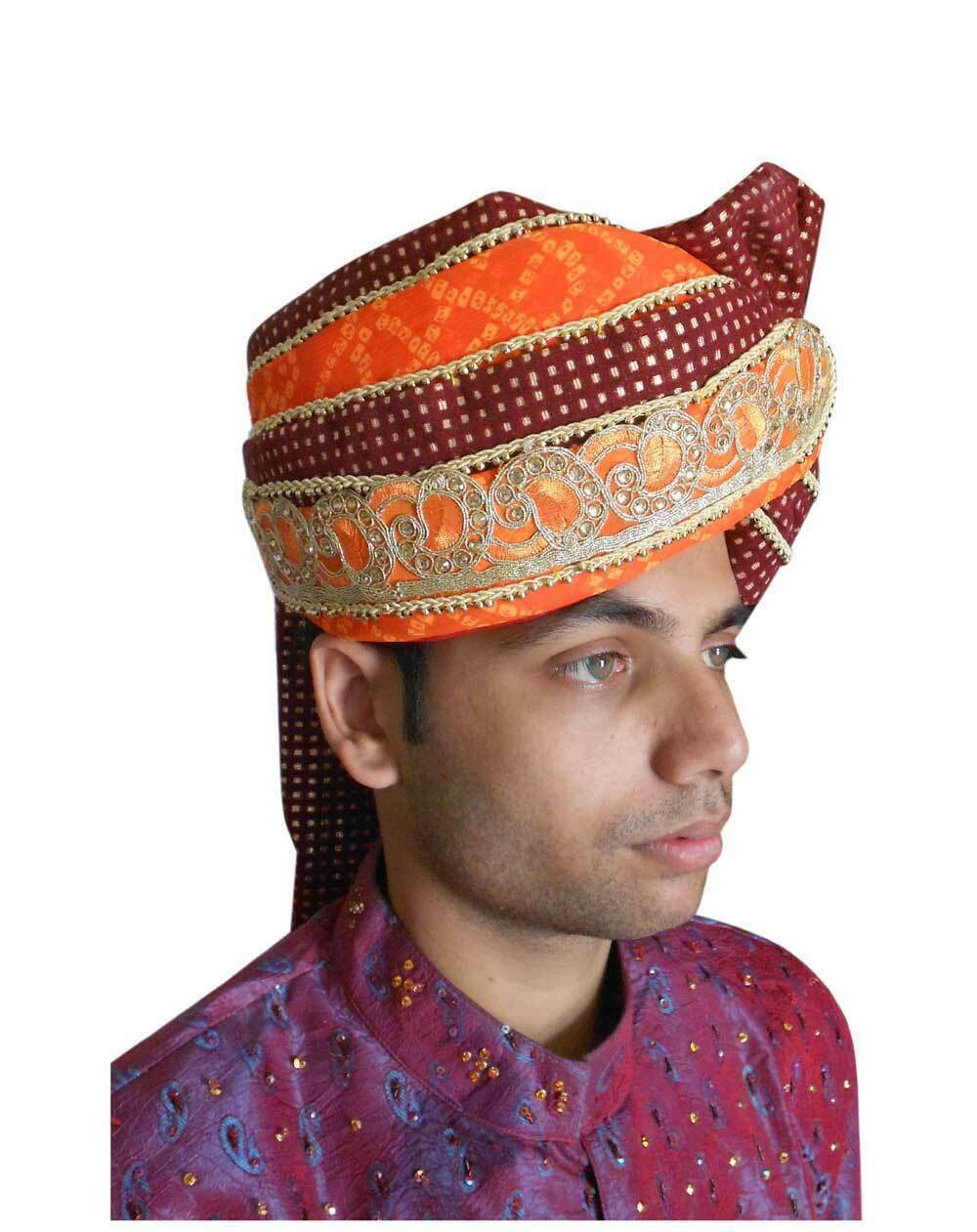 Men Hat Sherwani Groom Pagri Handmade Safa Indian Wedding Turban Large 23"