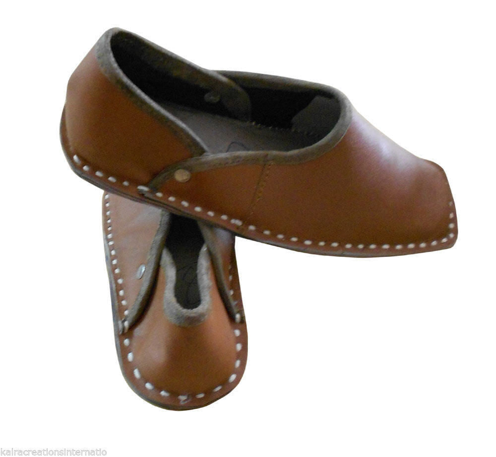 Men Shoes Traditional Handmade Punjabi Khussa Brown Leather Jutties Groom Mojaries Flip-Flops US 8-10