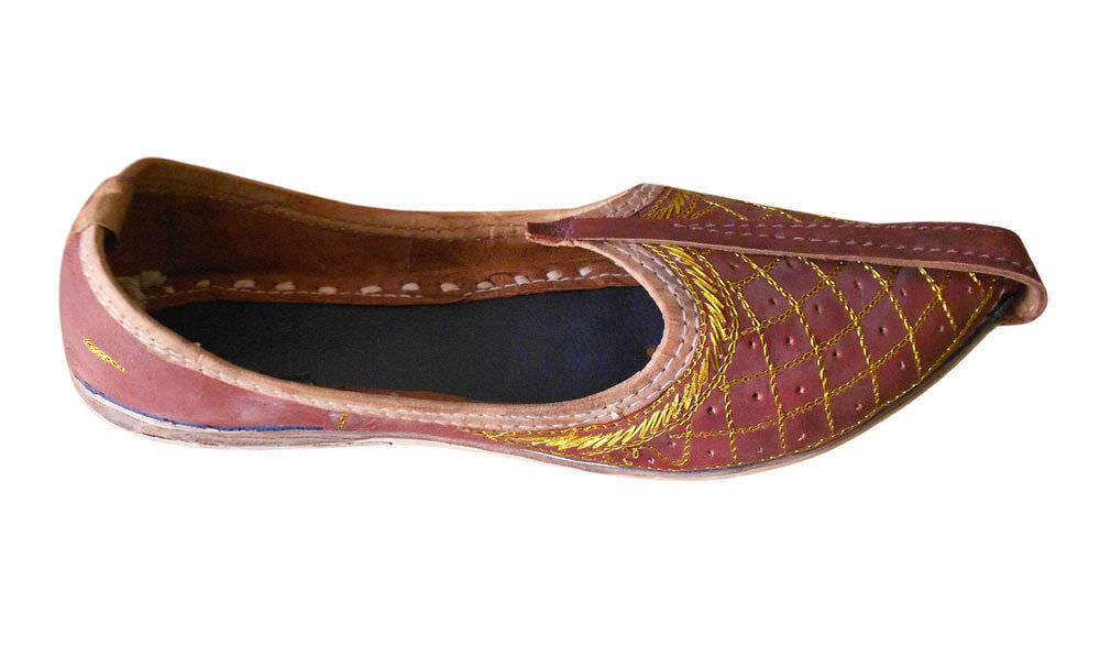 Men Shoes Traditional Leather Brown Jutties Espadrilles Mojaries Flip-Flops US 8